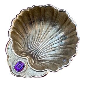 Vintage Seashell Trinket Dish Purple Gem‎ Pearl Accent